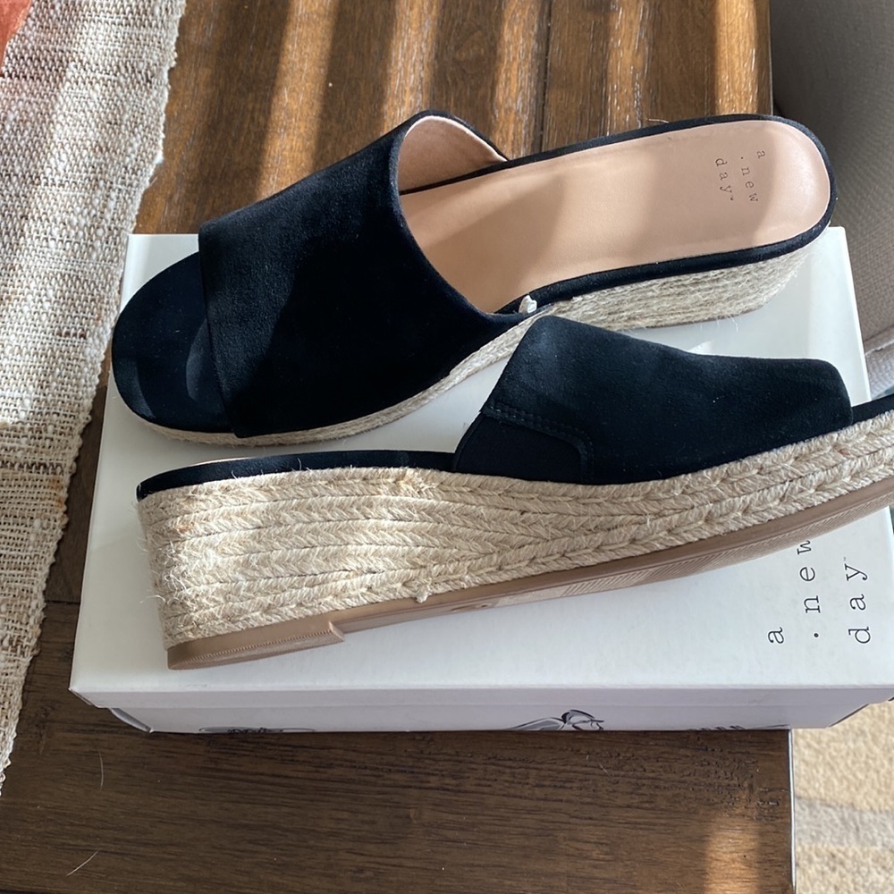 A new day Mavis Heels black espadrille mule slip on size 11 - Picture 2 of 4